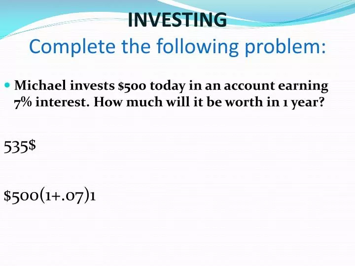 investing complete the following problem