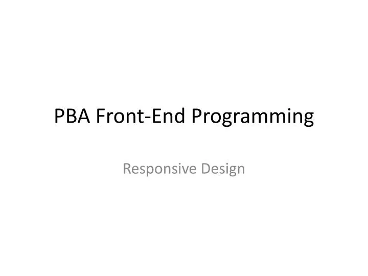 pba front end programming