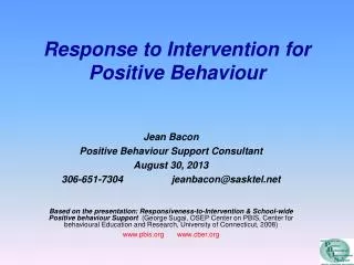 Response to Intervention for Positive Behaviour