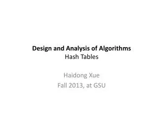 Design and Analysis of Algorithms Hash Tables