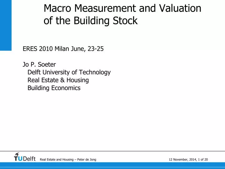 macro measurement and valuation of the building stock