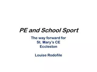 PE and School Sport