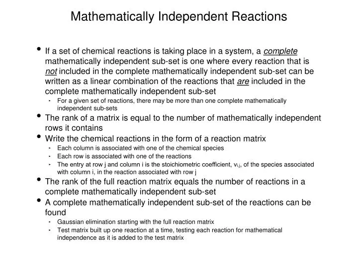 mathematically independent reactions