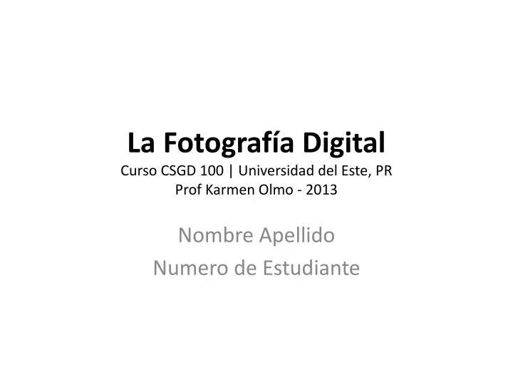 la fotograf a digital curso csgd 100 universidad del este pr prof karmen olmo 2013