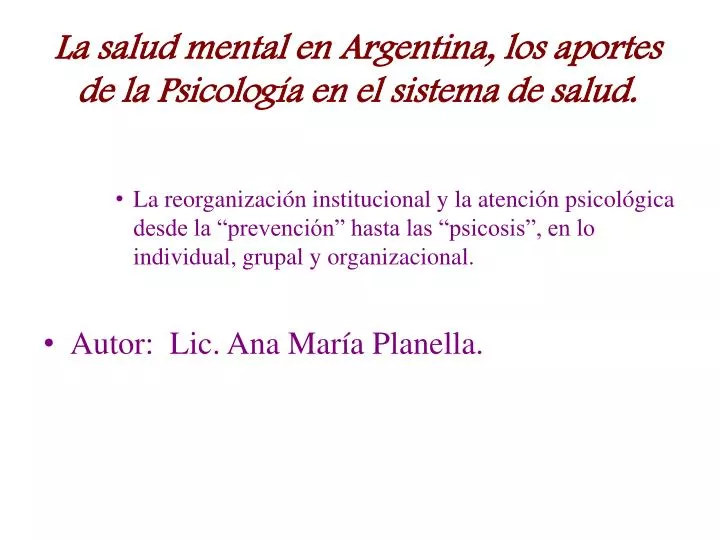 la salud mental en argentina los aportes de la psicolog a en el sistema de salud