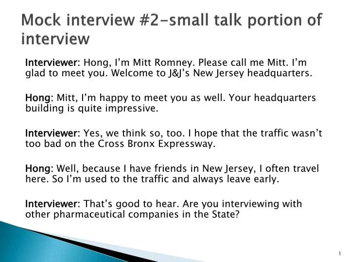 mock interview 2 small talk portion of interview