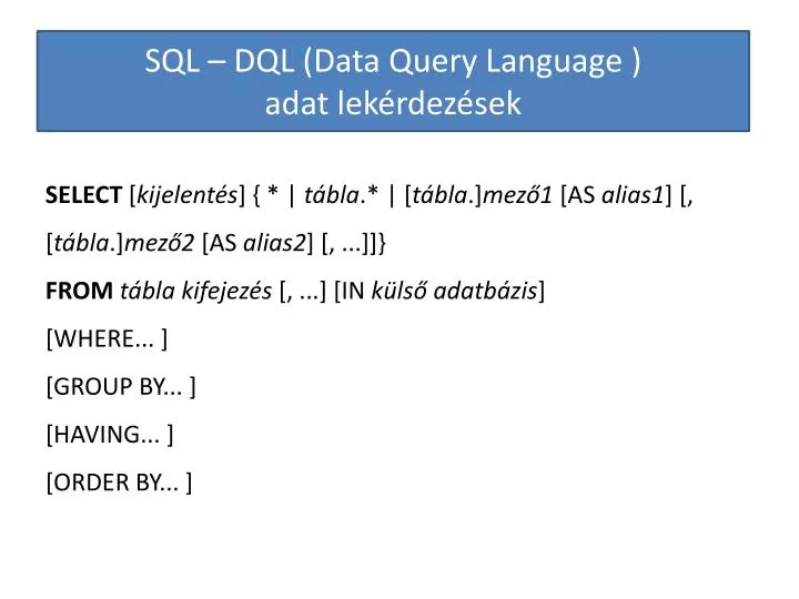 sql dql data query language adat lek rdez sek