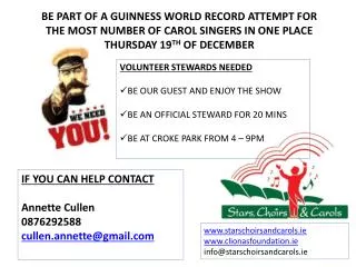 BE PART OF A GUINNESS WORLD RECORD ATTEMPT FOR THE MOST NUMBER OF CAROL SINGERS IN ONE PLACE