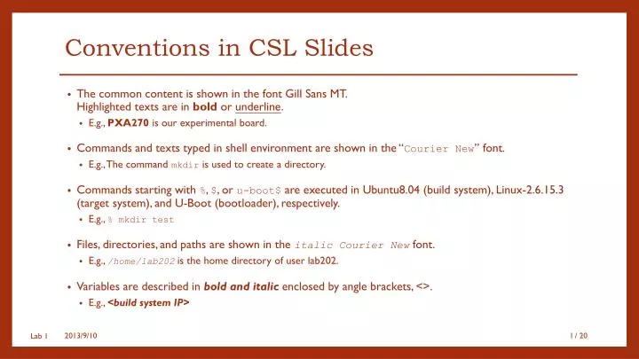 conventions in csl slides