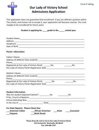 Our Lady of Victory School Admissions Application