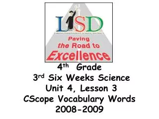 4 th Grade 3 rd Six Weeks Science Unit 4, Lesson 3 CScope Vocabulary Words 2008-2009