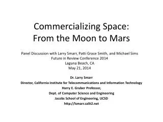 Commercializing Space: From the Moon to Mars