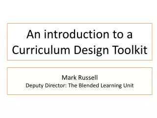 An introduction to a Curriculum Design Toolkit