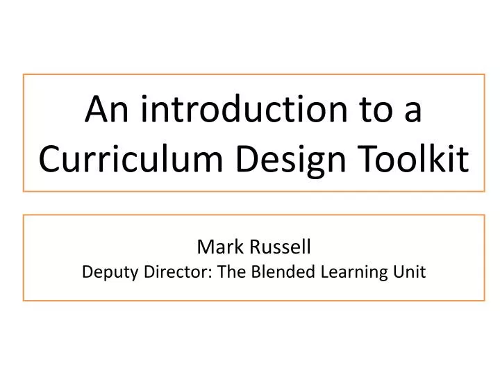 an introduction to a curriculum design toolkit