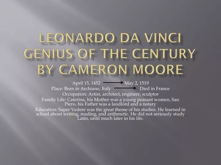 leonardo da vinci genius of the century by cameron moore