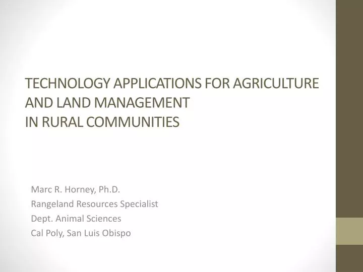 technology applications for agriculture and land management in rural communities