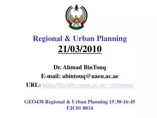 Regional &amp; Urban Planning 21/03/2010