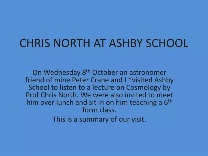 chris north at ashby school