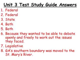 Unit 3 Test Study Guide Answers