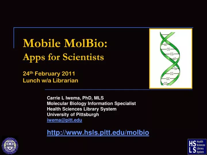 mobile molbio apps for scientists 24 th february 2011 lunch w a librarian