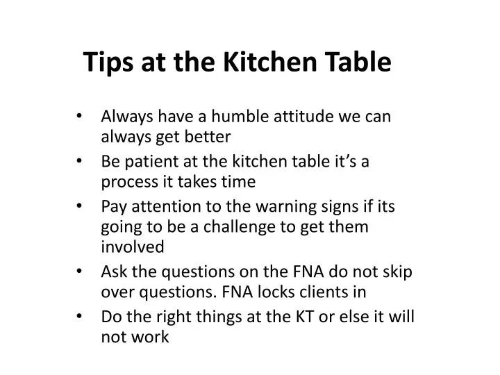 tips at the kitchen table