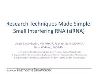 Research Techniques Made Simple: Small Interfering RNA (siRNA)