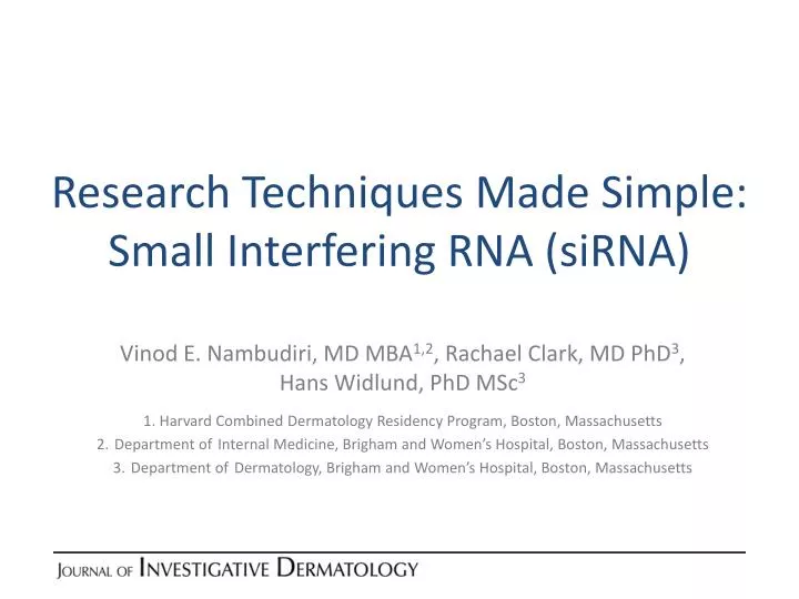research techniques made simple small interfering rna sirna