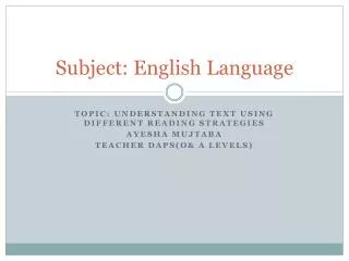 Subject: English Language