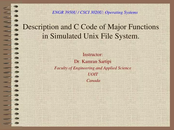 description and c code of major functions in simulated unix file system