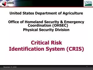 Critical Risk Identification System (CRIS)