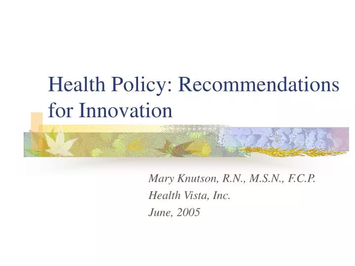health policy recommendations for innovation