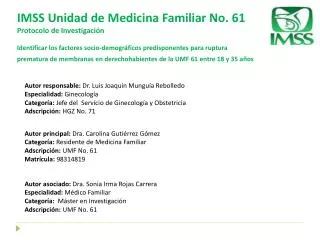 imss unidad de medicina familiar no 61 protocolo de investigaci n