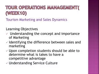 Tour Operations Management ( (Week10)
