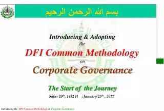 Introducing &amp; Adopting the DFI Common Methodology on Corporate Governance