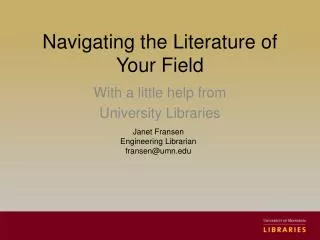 Navigating the Literature of Your Field