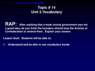 Topic # 14 Unit 3 Vocabulary