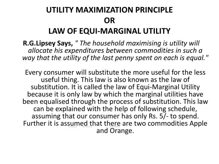 utility maximization principle or law of equi marginal utility