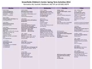 Greenfields-Timetable