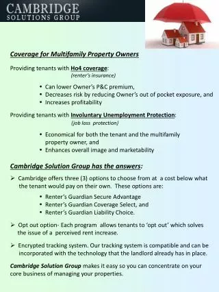 Coverage for Multifamily Property Owners Providing tenants with Ho4 coverage :