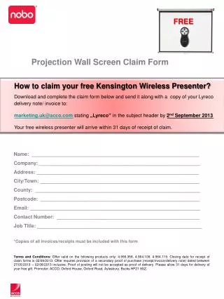Projection Wall Screen Claim Form