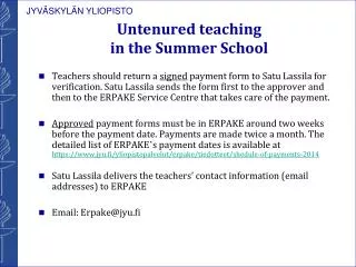 Untenured teaching in the Summer School