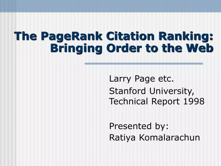 the pagerank citation ranking bringing order to the web