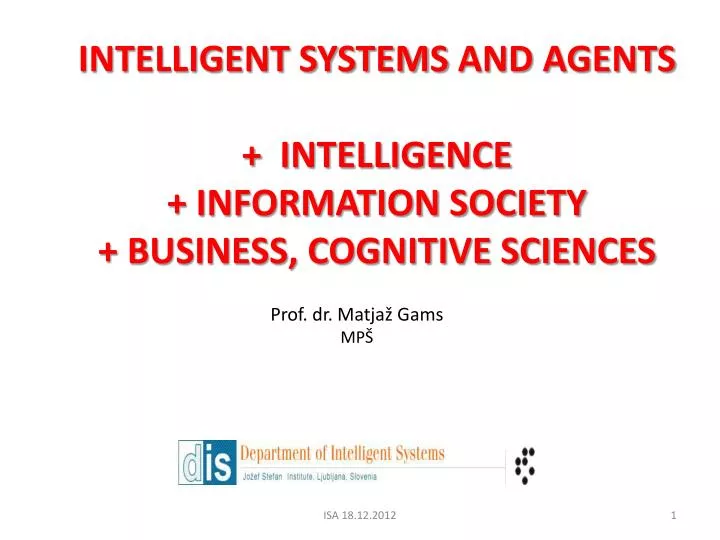 intelligent systems and agents intelligence information society business cognitive sciences