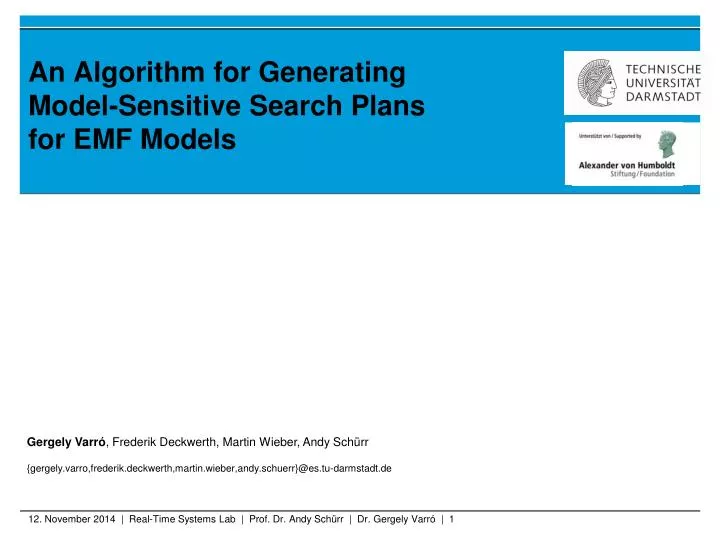 an algorithm for generating model sensitive search plans for emf models