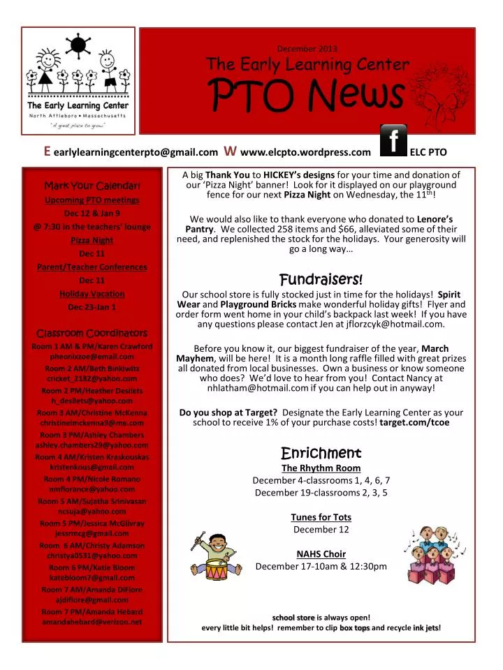 december 2013 the early learning center pto news