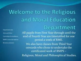Welcome to the Religious and Moral Education Department