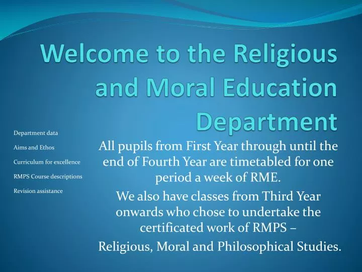 welcome to the religious and moral education department