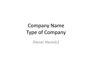 Company Name Type of Company