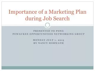 Importance of a Marketing Plan during Job Search