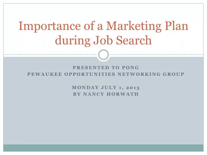 importance of a marketing plan during job search